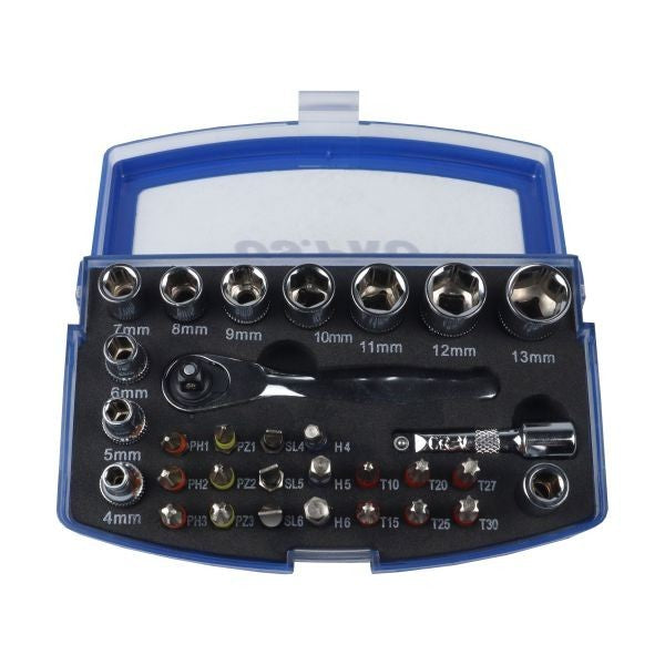 US PRO 31 Piece 1/4" Dr Socket & Bit Set With Ratchet 3219