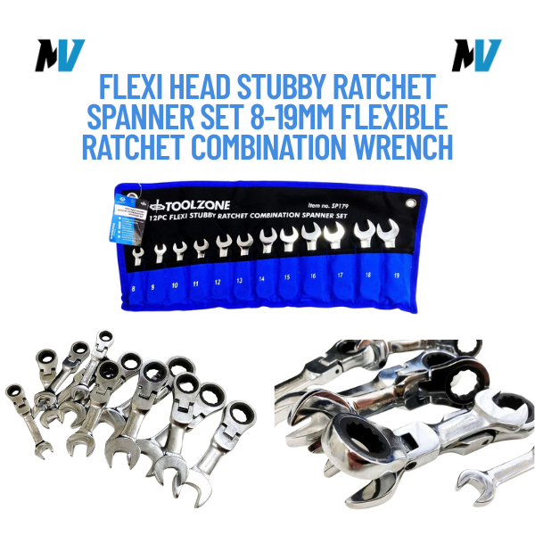 Flexi Head Stubby Ratchet Spanner Set 8-19mm Flexible Ratchet Combination Wrench