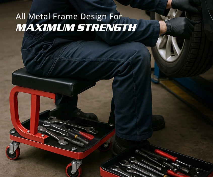 MECHANICS PADDED CREEPER TROLLEY SEAT CAR GARAGE WORK STOOL SWIVEL WHEELS CHAIR 