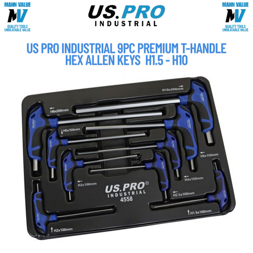 US PRO INDUSTRIAL 9pc Premium T-Handle Hex Allen keys Screwdriver Set H1.5 - H10