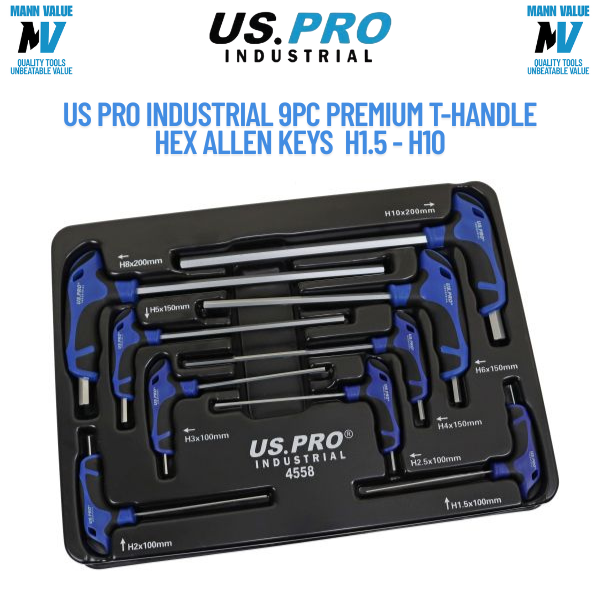 US PRO INDUSTRIAL 9pc Premium T-Handle Hex Allen keys Screwdriver Set H1.5 - H10