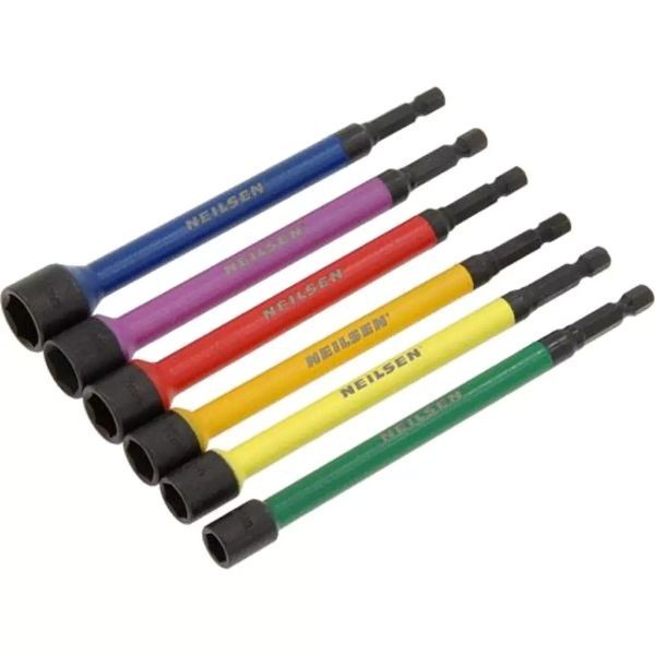 Neilsen 6pc Magnetic Nut Driver Socket Set Impact Drill Bits Colour Coded 8-14mm