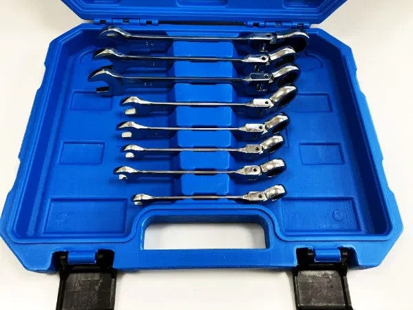AF Ratchet Spanner Set Flexi Head Imperial Combination Open Ring 8 Pc Tool SAE