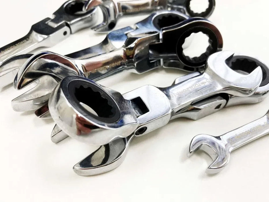 Flexi Head Stubby Ratchet Spanner Set 8-19mm Flexible Ratchet Combination Wrench