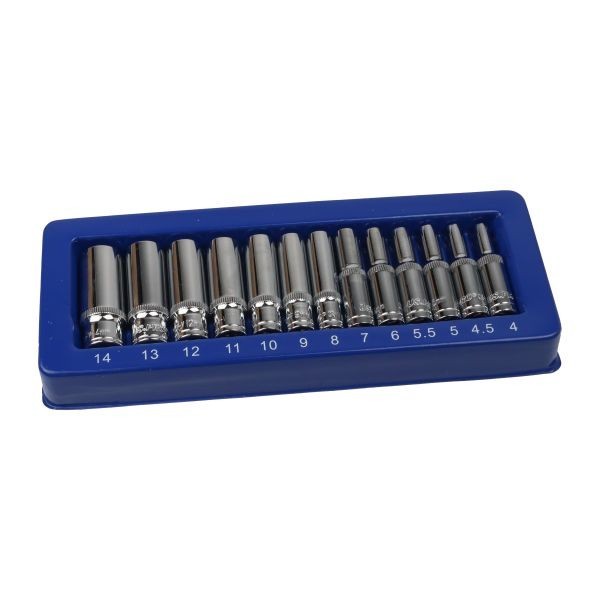 US PRO 13pc 1/4" dr Deep Sockets 4 - 14mm Single Hex 6 Point 1388