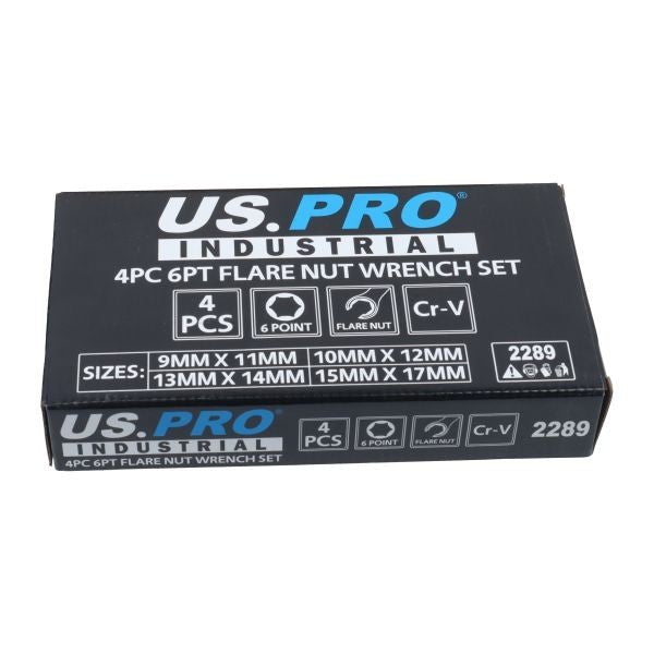US PRO INDUSTRIAL Flare Nut Spanner Set Brake Fuel Pipe Wrench 9mm-15mm 2289 4pc