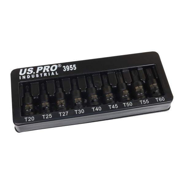 US PRO INDUSTRIAL 9pc 3/8” DR Impact Torx Star Bit Sockets Set T20 - T60 3955