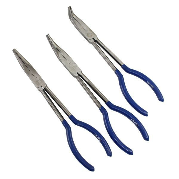 US PRO Tools 3pc 11'' (275mm) Long Reach Nose Pliers, Plier Set New 1831, Blue