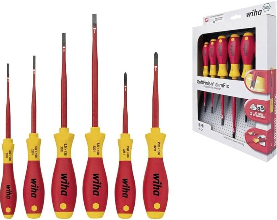 WIHA 6 Piece Electricians VDE 1000v Insulated Slot & Pozi Screwdriver Set, 25477