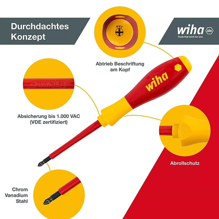 WIHA 6 Piece Electricians VDE 1000v Insulated Slot & Pozi Screwdriver Set, 25477