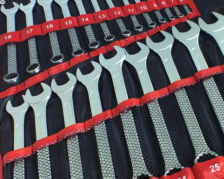 25PC DROP FORGED METRIC 6-32mm COMBINATION SPANNER WRENCH SET OPEN & RING + ROLL