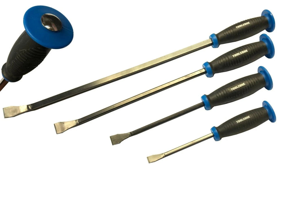 Strike Through Cap Pry Bar Set 4 Piece Heavy Duty Soft Grip Handle Prying Bars