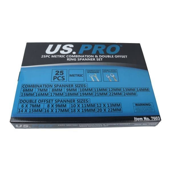 US PRO 25pc Offset Ring & Combi Spanner Set 6mm/24mm Wrench Set In EVA Foam Tray