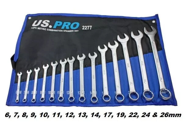 Metric Spanner Wrench Set 14pc Combination Spanner set US PRO 6-26mm Tools 2277