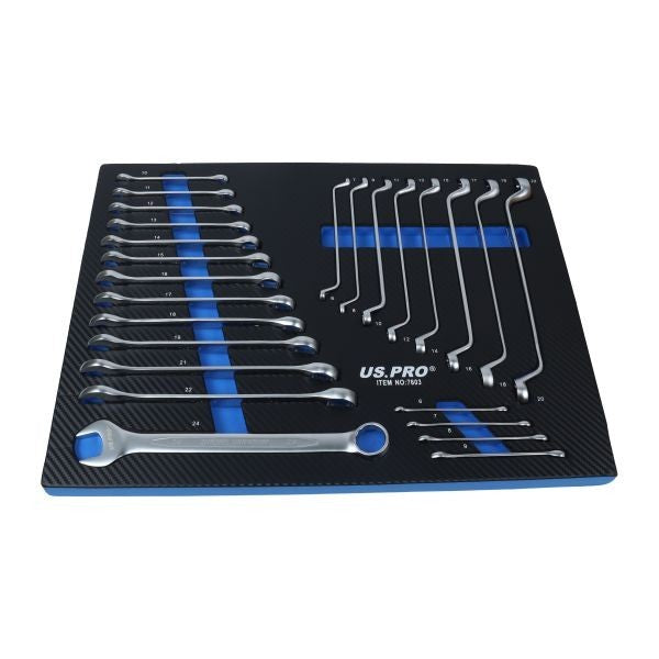 US PRO 25pc Offset Ring & Combi Spanner Set 6mm/24mm Wrench Set In EVA Foam Tray