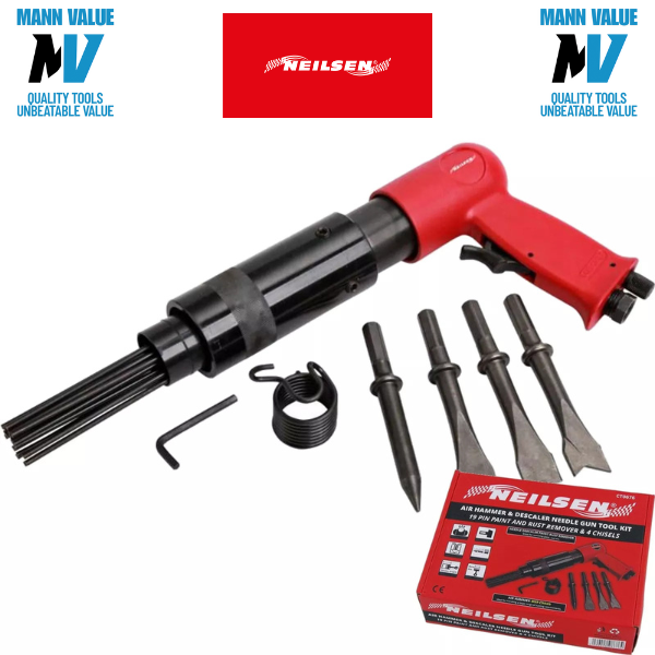 Neilsen Air Hammer Chisel Descaler Needle Gun With 4 Chisels Tool For Compressor