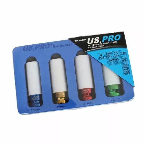 US PRO Alloy Wheel Nut Thin Wall DEEP Impact Socket Set 1/2" Drive 17mm - 22mm