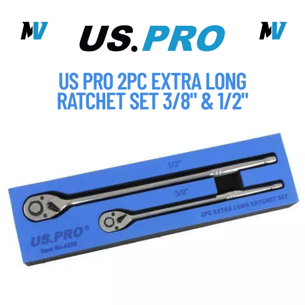 US PRO Tools 2pc Extra Long Ratchet Set 3/8" & 1/2" Drives 4208
