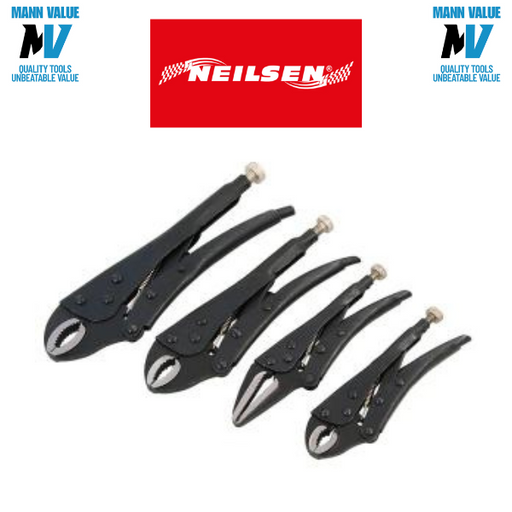 Neilsen 4pc Locking Mole Grip Vice Plier Set Long Nose Adjustable Tool Pliers