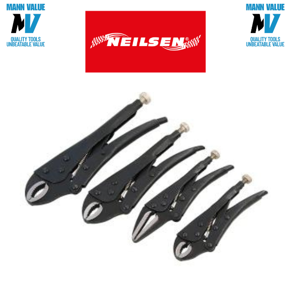 Neilsen 4pc Locking Mole Grip Vice Plier Set Long Nose Adjustable Tool Pliers