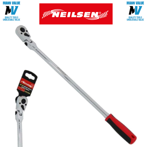 Neilsen 3/8" Drive Flexi Head Ratchet Wrench Extra Long 72 Tooth Quick Release
