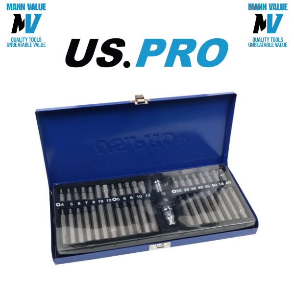 US PRO 42pc Set Hex, Allen, Torx, Star, Spline Bit Sockets 3/8" 1/2" DR 1486