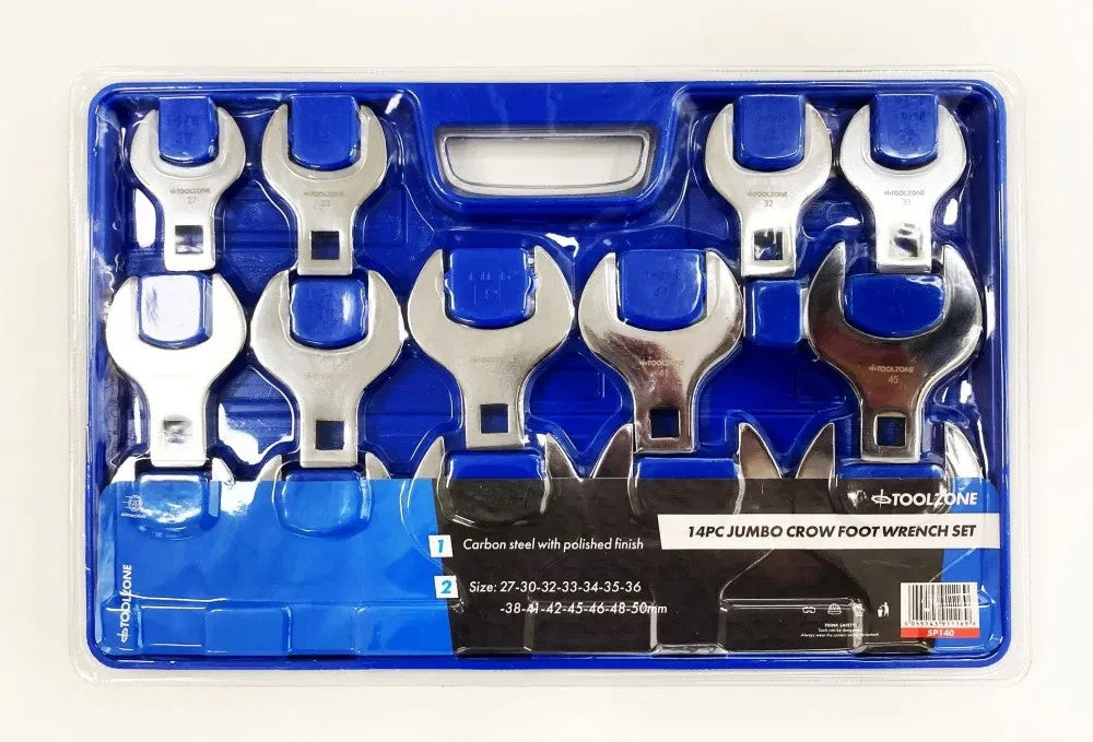 14pc Extra Large Crows Foot Feet 1/2" Nut Spanners Wrenches 27 - 50 mm