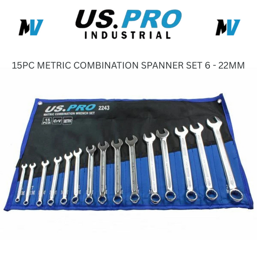 US PRO Tools 15PC Metric Combination Spanner Set 6 - 22MM 2243