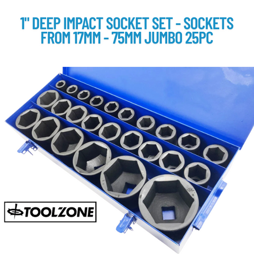 1" Deep Impact Socket Set - Sockets from 17mm - 75mm  Jumbo Socket Set 25 Piece