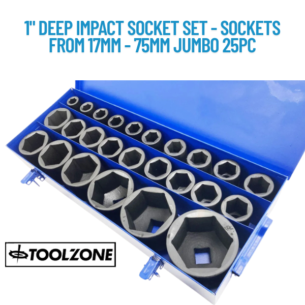 1" Deep Impact Socket Set - Sockets from 17mm - 75mm  Jumbo Socket Set 25 Piece
