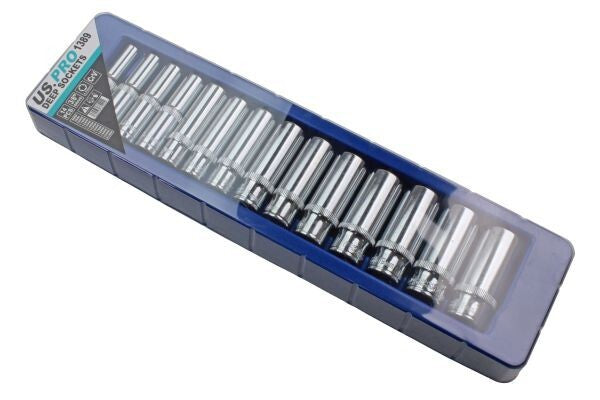 US PRO 14 Piece 3/8" Dr 6 Point Deep Metric Socket Set 8mm - 21mm 1389