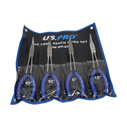US PRO 4pc Long Nose Pliers Set Extra Long 11” / 285mm Straight Bent Angled 2093