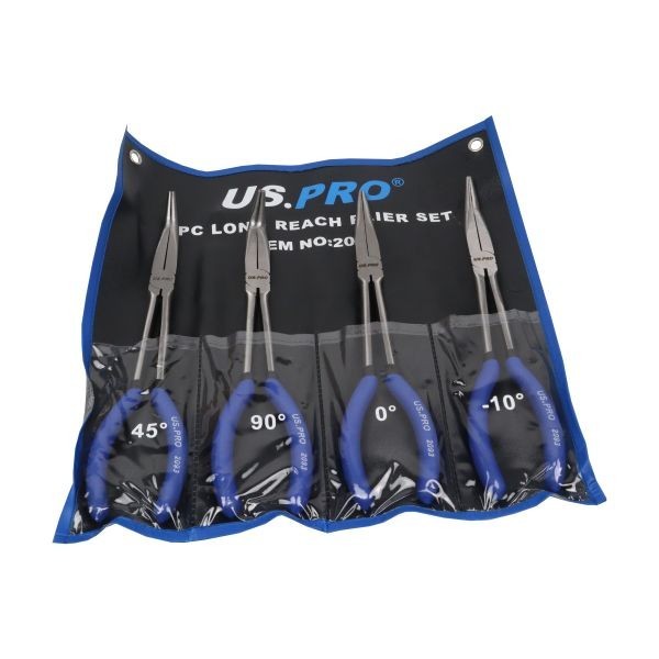 US PRO 4pc Long Nose Pliers Set Extra Long 11” / 285mm Straight Bent Angled 2093