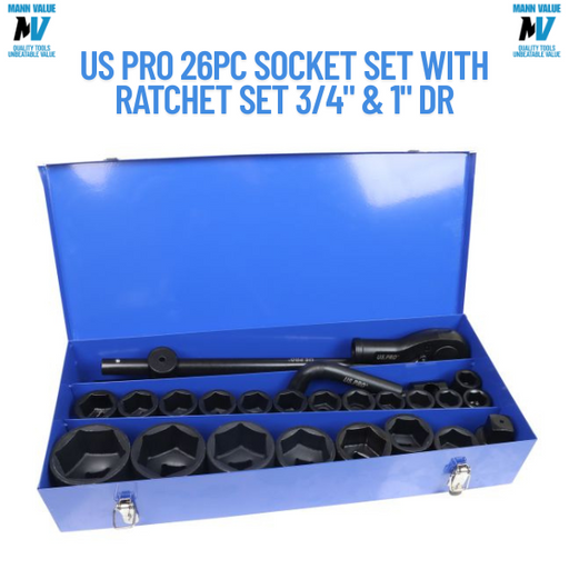 US PRO Tools 26pc Socket Set With Ratchet Set 3/4" & 1" Dr 21 - 65mm 3735