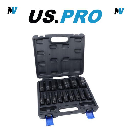 US PRO 1340 1/2'' Dr 6-Point Deep Impact 16-Pcs Socket Set - 10-32mm