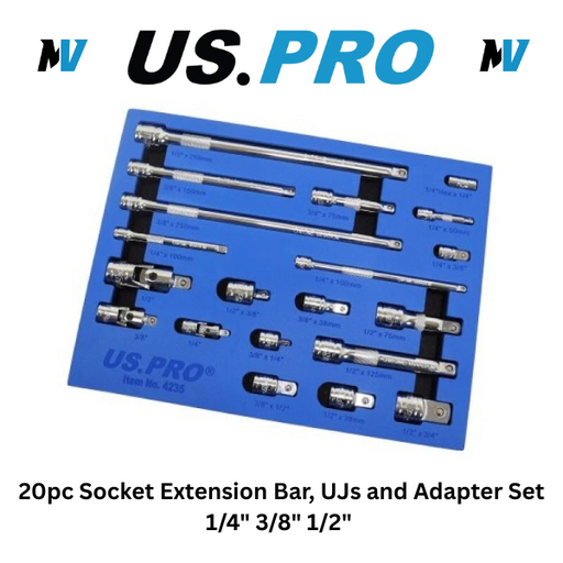 US PRO Tools 20pc Socket Extension Bar UJ Adapter Set 1/4" 3/8" 1/2" DR 4235