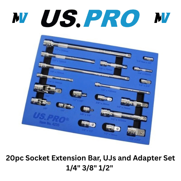 US PRO Tools 20pc Socket Extension Bar UJ Adapter Set 1/4" 3/8" 1/2" DR 4235