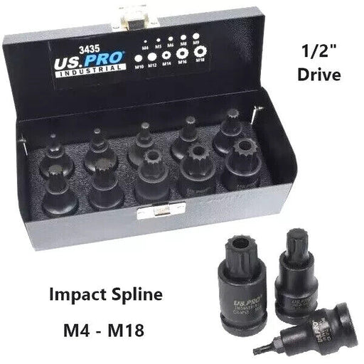 US PRO Industrial Impact Spline Bit Socket Set 1/2 Drive M4 - M18 3435 VW Audi