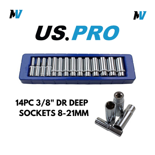 US PRO 14 Piece 3/8" Dr 6 Point Deep Metric Socket Set 8mm - 21mm 1389