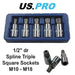 US PRO 5 Piece 1/2" Drive Spline Triple Square Bit Sockets M10 - M18 2076