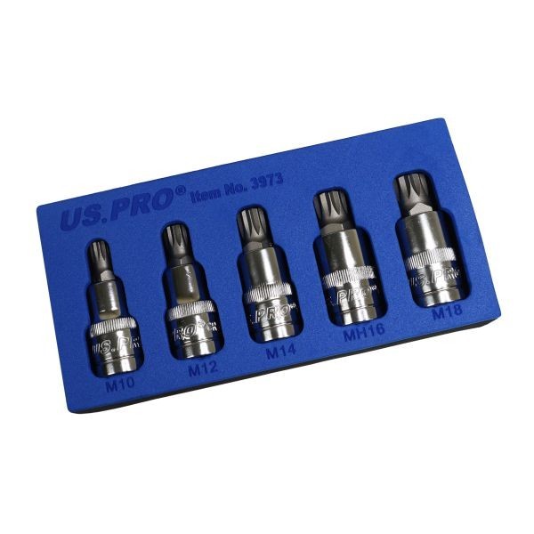 US PRO Tools 5pc 1/2" Spline Triple Square Bit Sockets M10 M12 M14 M18 M16H 3973