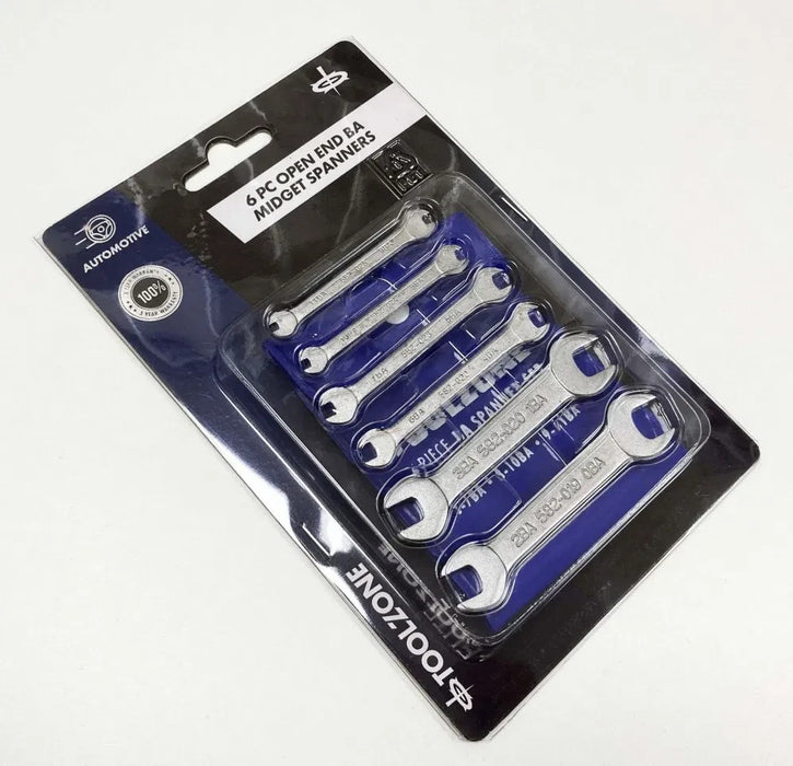 Toolzone Elite BA Spanner Set 6 Pc Open Ended 0BA - 11BA Spanners Model SP146