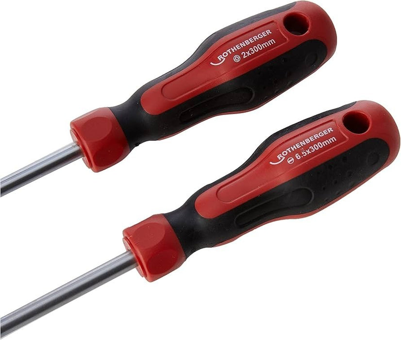 Rothenberger Long Reach 300mm Screwdriver Set Slotted 6mm and Pozi PZ2 - 80006