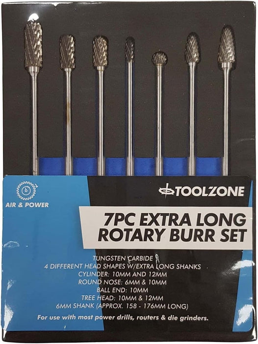 Rotary Burr Set Extra Long 150mm Shank Tungsten Carbide Burrs 7PC High Quality