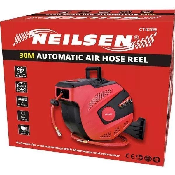 30m/100ft Automatic Retractable Air Line Hose Reel 3/8 2" PVC Mesh Wall Mounted