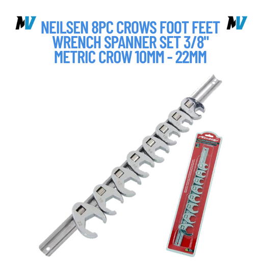 Neilsen 8pc Crows Foot Feet Wrench Spanner Set 3/8" Metric Crow 10mm - 22mm