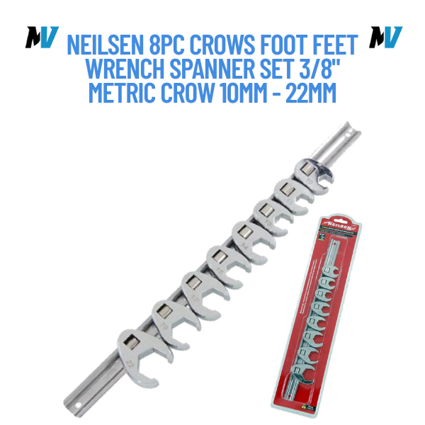 Neilsen 8pc Crows Foot Feet Wrench Spanner Set 3/8" Metric Crow 10mm - 22mm