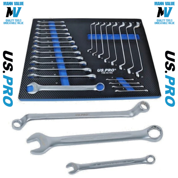 US PRO 25pc Offset Ring & Combi Spanner Set 6mm/24mm Wrench Set In EVA Foam Tray