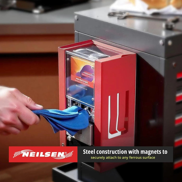 Neilsen Magnetic Disposable Glove Tissue Wipes Dispenser Holder Storage Box Red