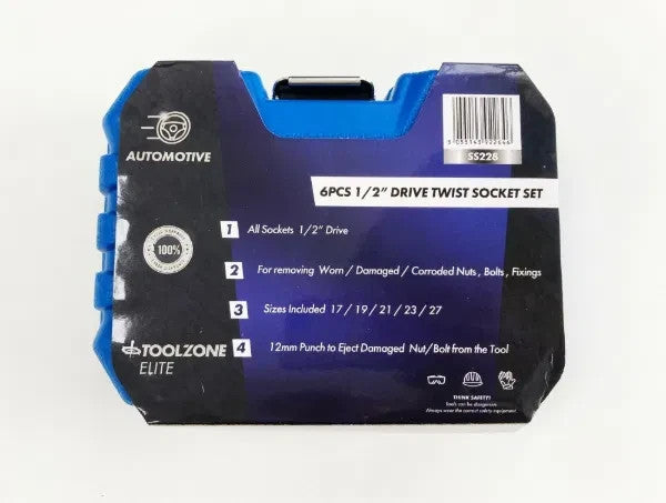 1/2" Grip & Twist Socket Set 6pc Locking Wheel Nut Remover Damaged Rounded Bolts